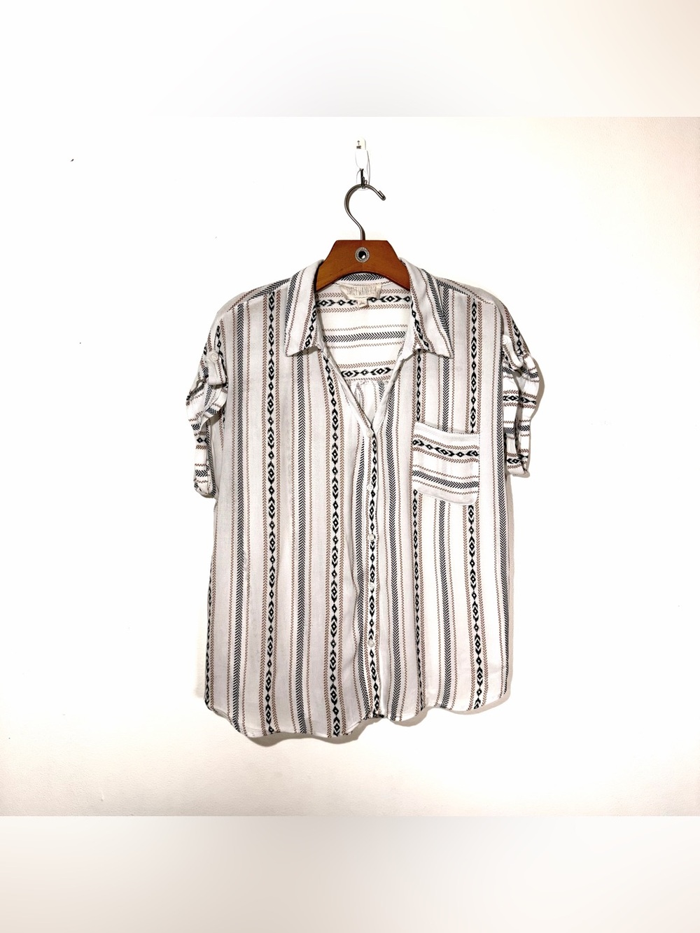 Sweet Wanderer Striped Short-Sleeve Camp Shirt size L